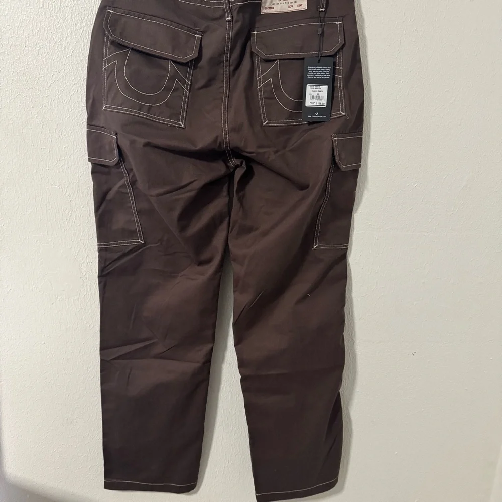NWT True Religion Men 32x32 Bobby Baggy Cargo Military Pants Chocolate Brown